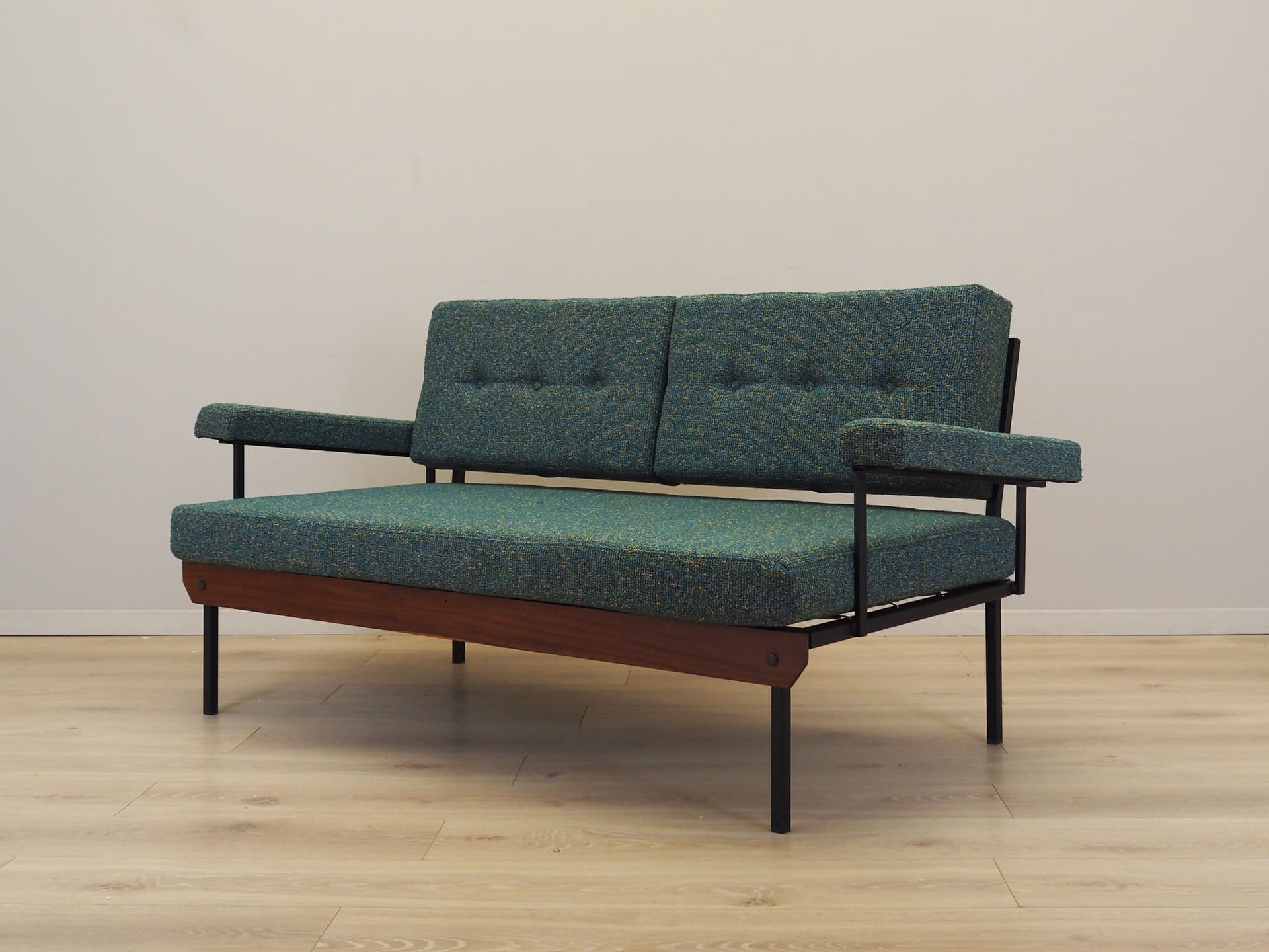 Sofa bed, green melange, black metal, Italy, 1970s - 77170