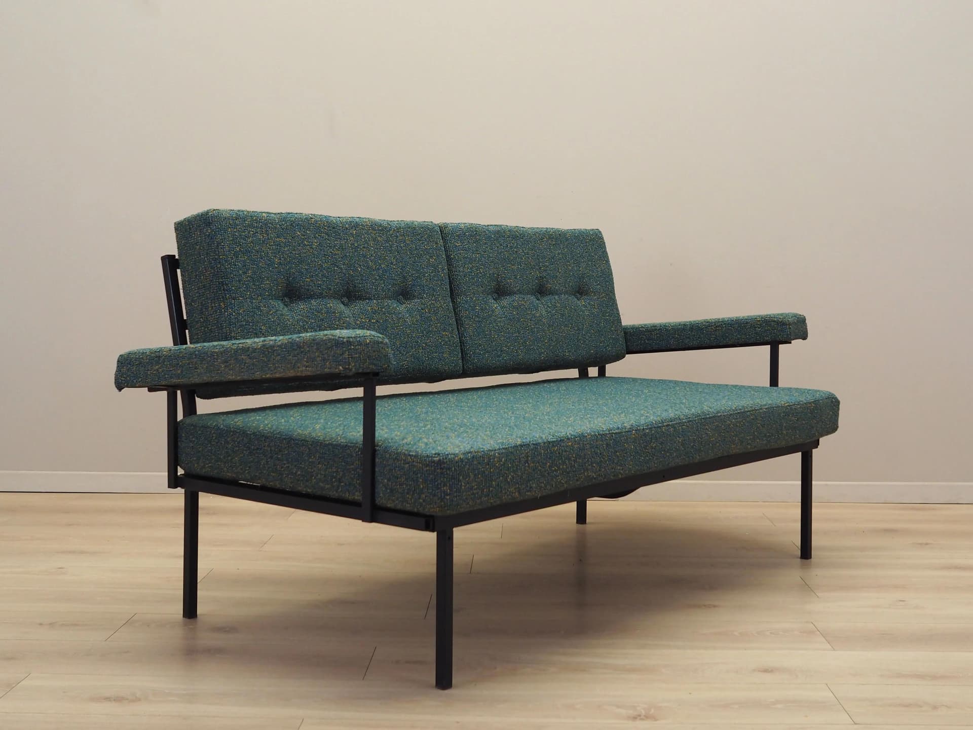 Sofa bed, green melange, black metal, Italy, 1970s - 15519