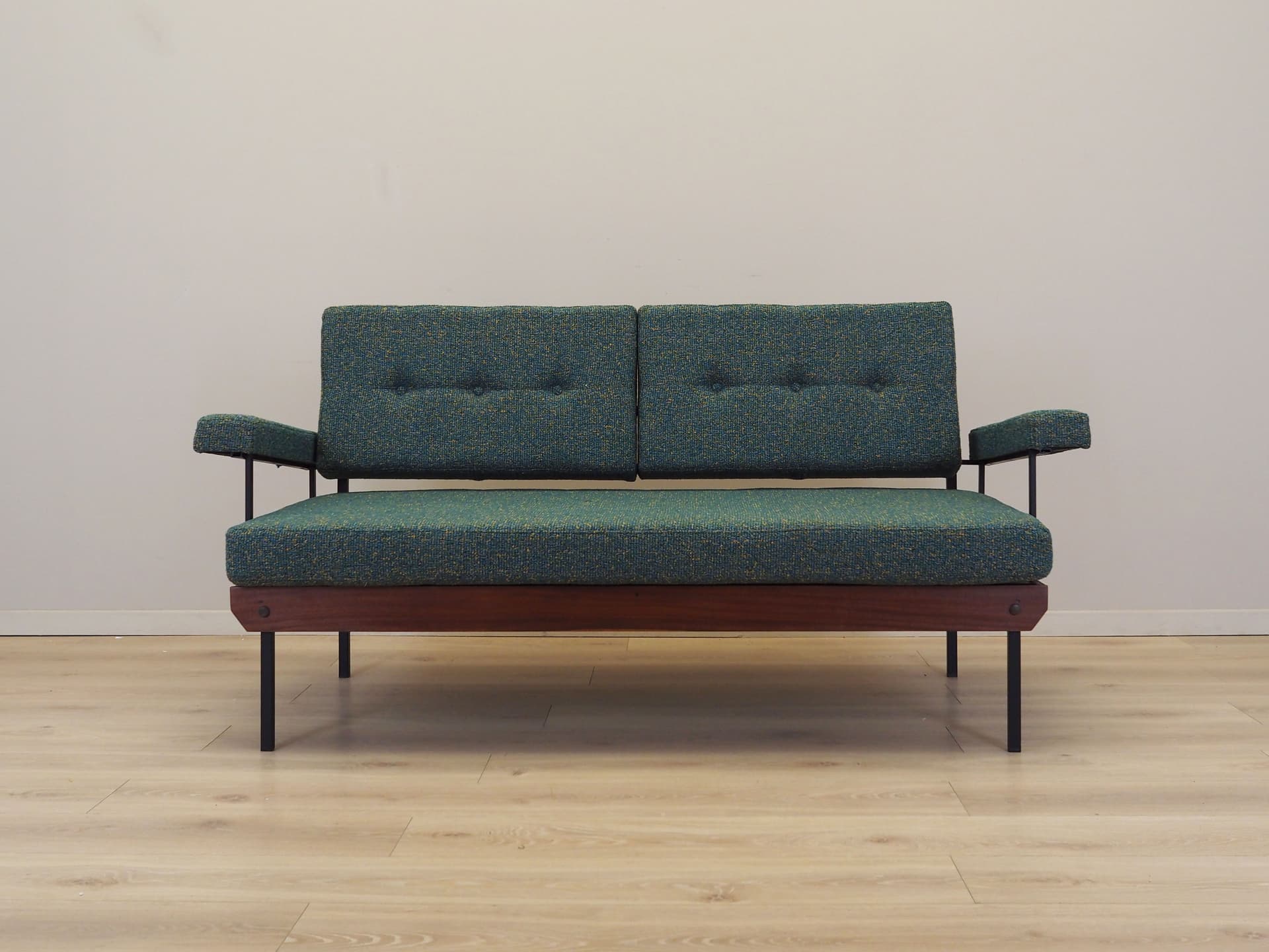 Sofa bed, green melange, black metal, Italy, 1970s - 77168