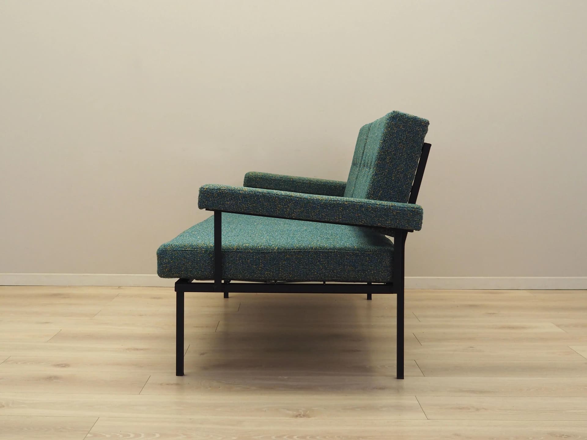 Sofa bed, green melange, black metal, Italy, 1970s - 15516