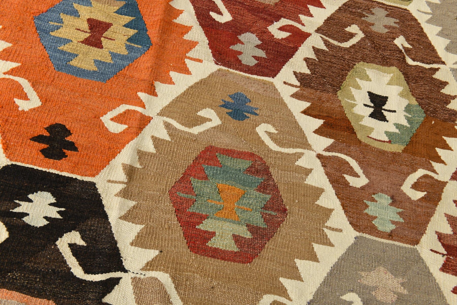 Kilim 383x273 cm, żółty, czerwony, wełna, Turcja, lata 60. - 214194