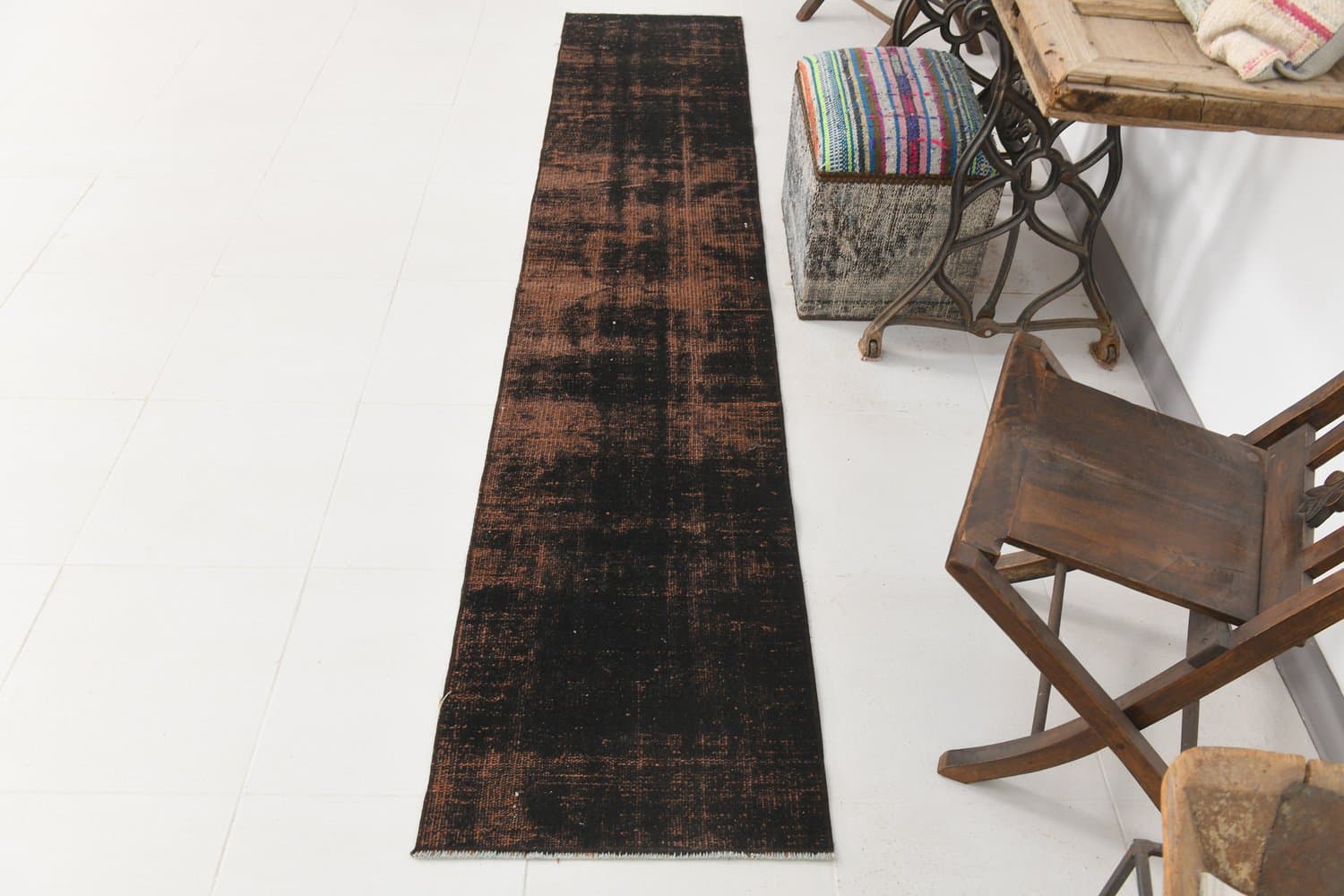 Chodnik 272x55 cm, czarny, wełna, lata 70. - 214493