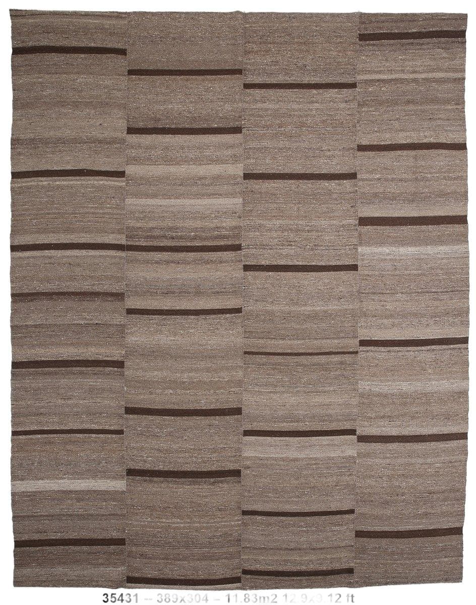 Kilim 389x304 cm, brązowy, wełna, lata 70.