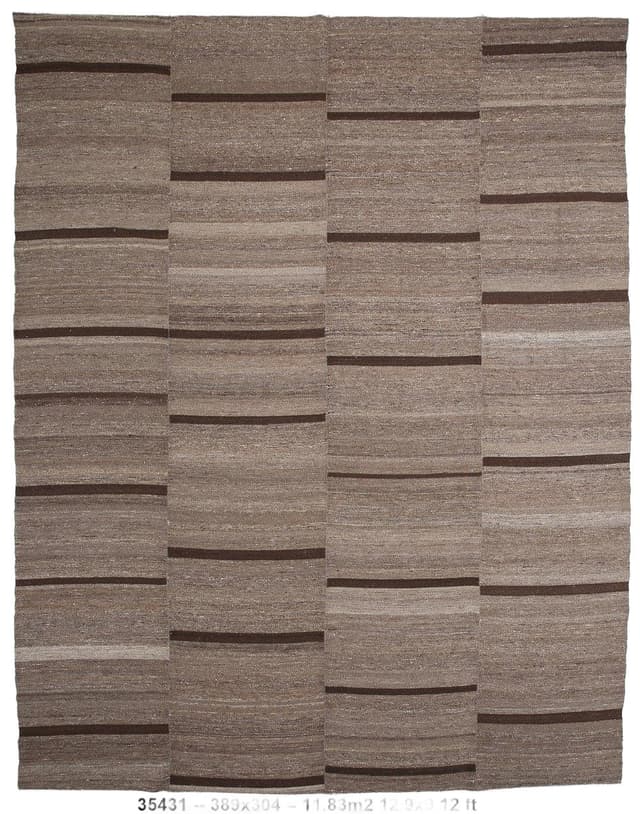 Kilim 389x304 cm, brązowy, wełna, lata 70. - WYMIARY