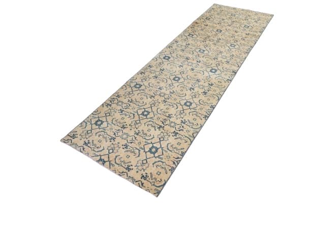 Chodnik 282x80 cm, beżowy, granatowy, wełna, lata 40.