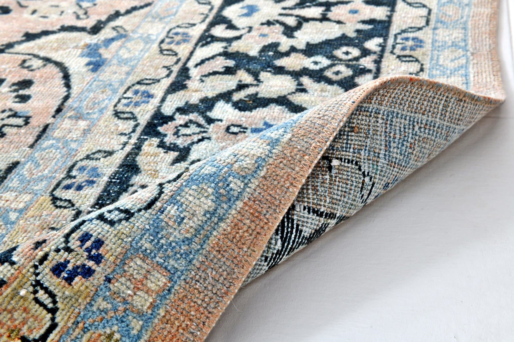 Dywan 390x300 cm, beżowy, turkusowy, wełna, lata 60. - 214655