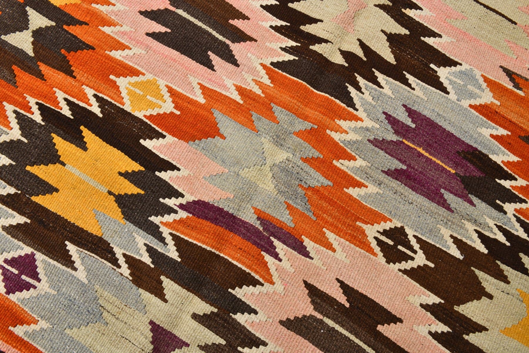 Kilim 166x306 cm, pomarańczowy, brązowy, wełna, lata 70. - 214635