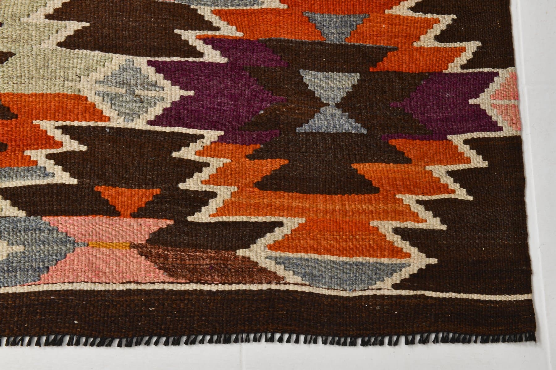 Kilim 166x306 cm, pomarańczowy, brązowy, wełna, lata 70. - 214639
