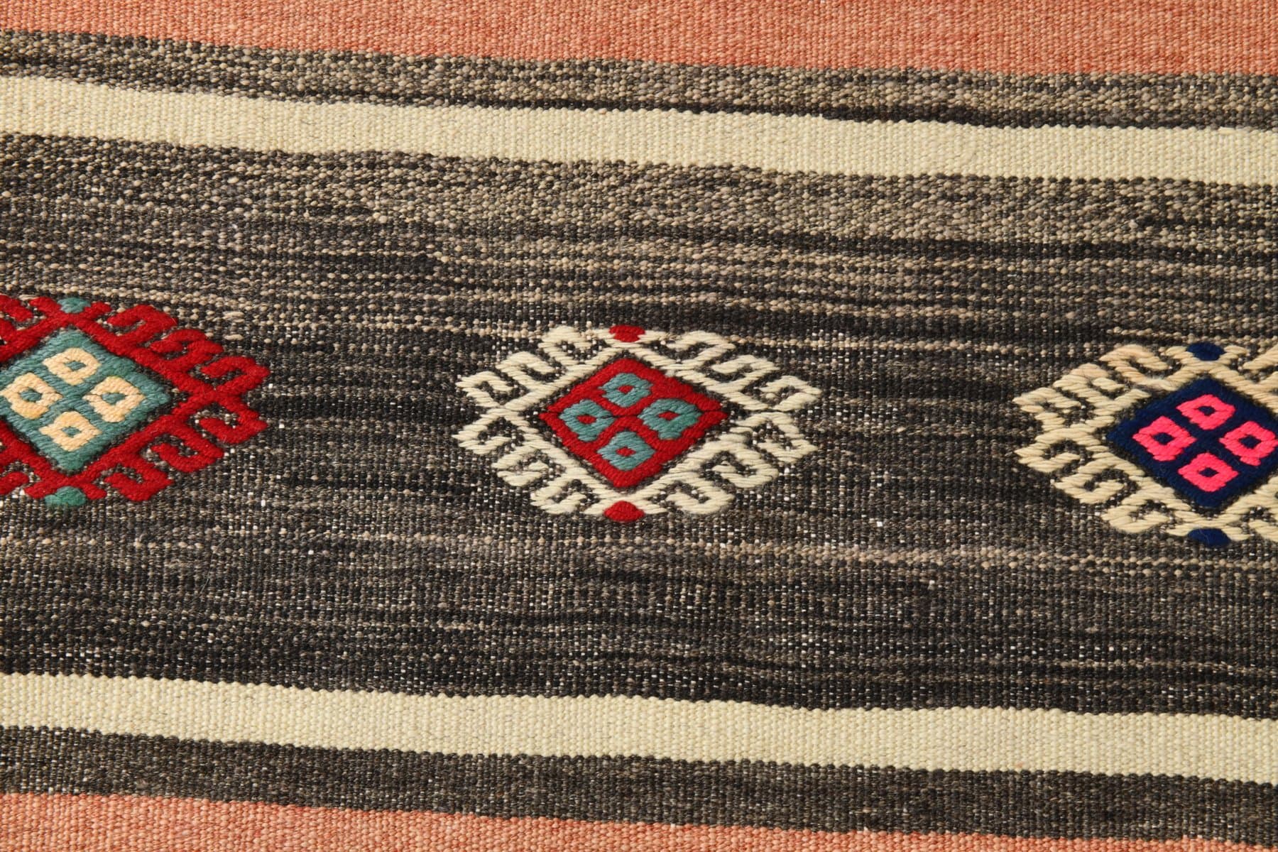 Kilim 163x240 cm, brzoskwiniowy, brązowy, wełna, lata 70. - 214602