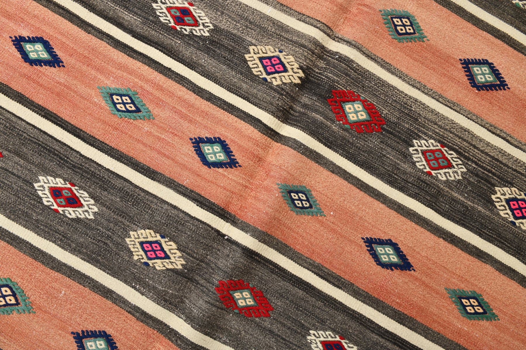 Kilim 163x240 cm, brzoskwiniowy, brązowy, wełna, lata 70. - 214601