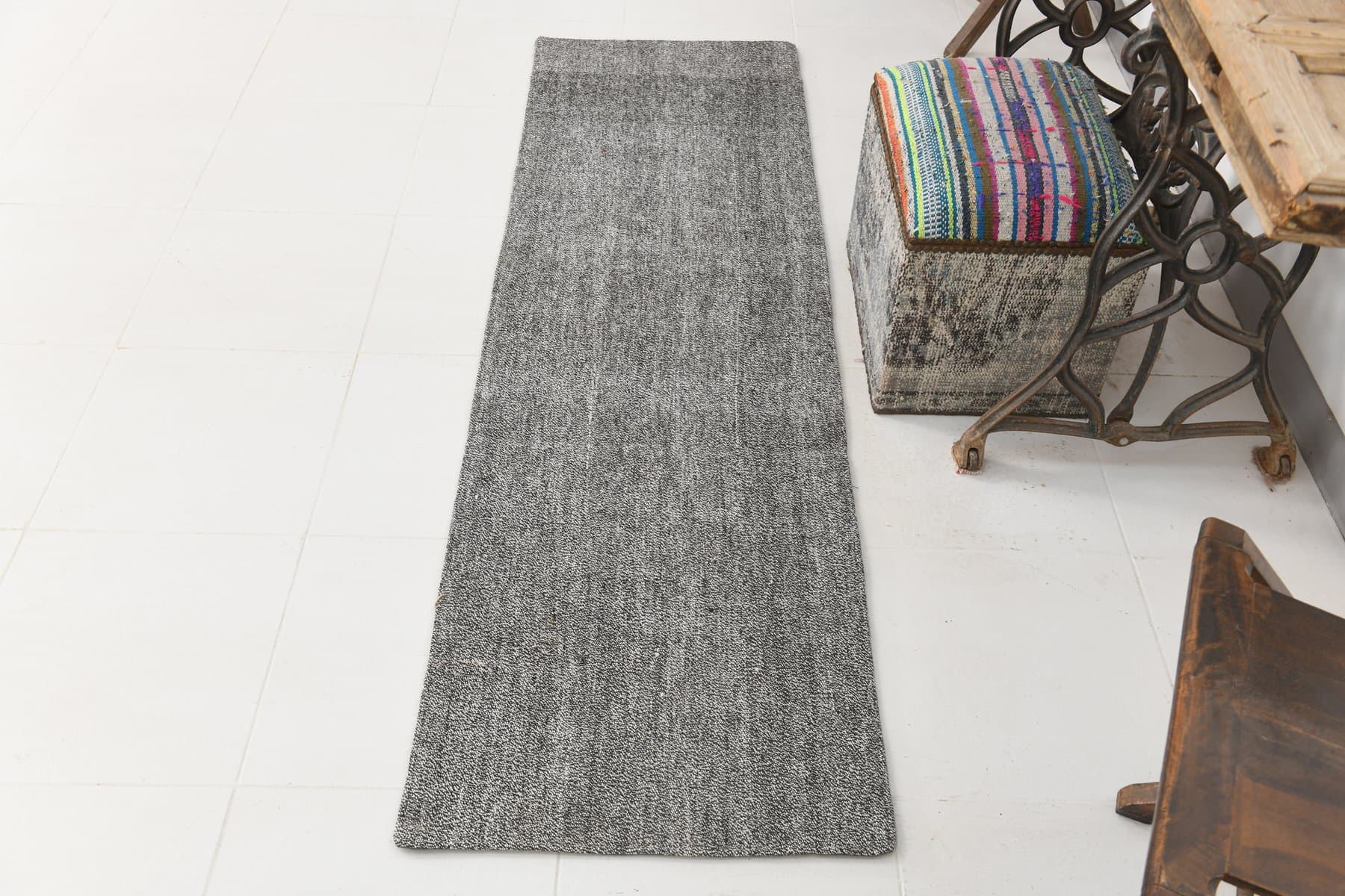 Chodnik 200x60 cm, szary, wełna, lata 70. - 214586