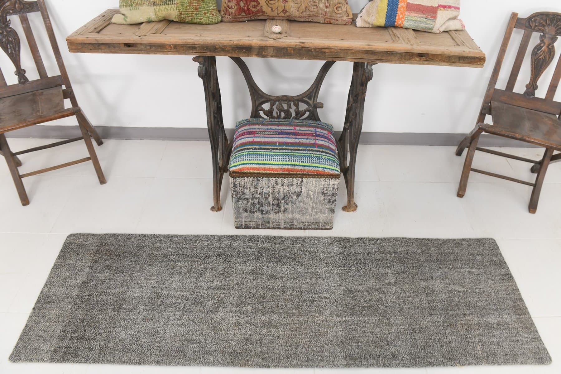 Chodnik 200x60 cm, szary, wełna, lata 70. - 214588