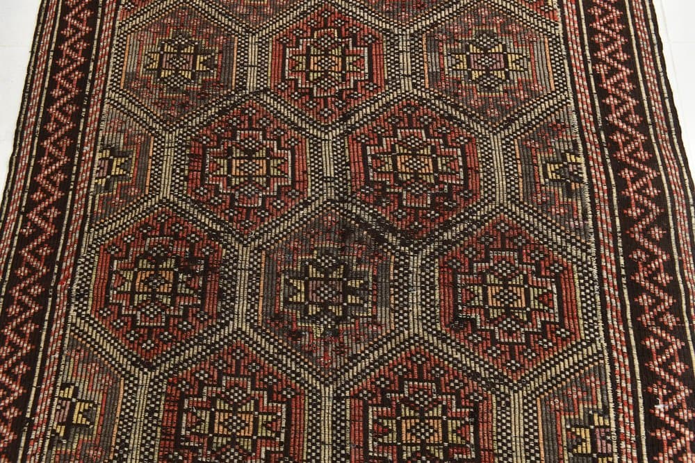 Kilim 237x159 cm, brązowy, wełna, lata 70. - 214556