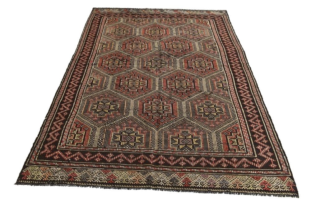 Kilim 237x159 cm, brązowy, wełna, lata 70.