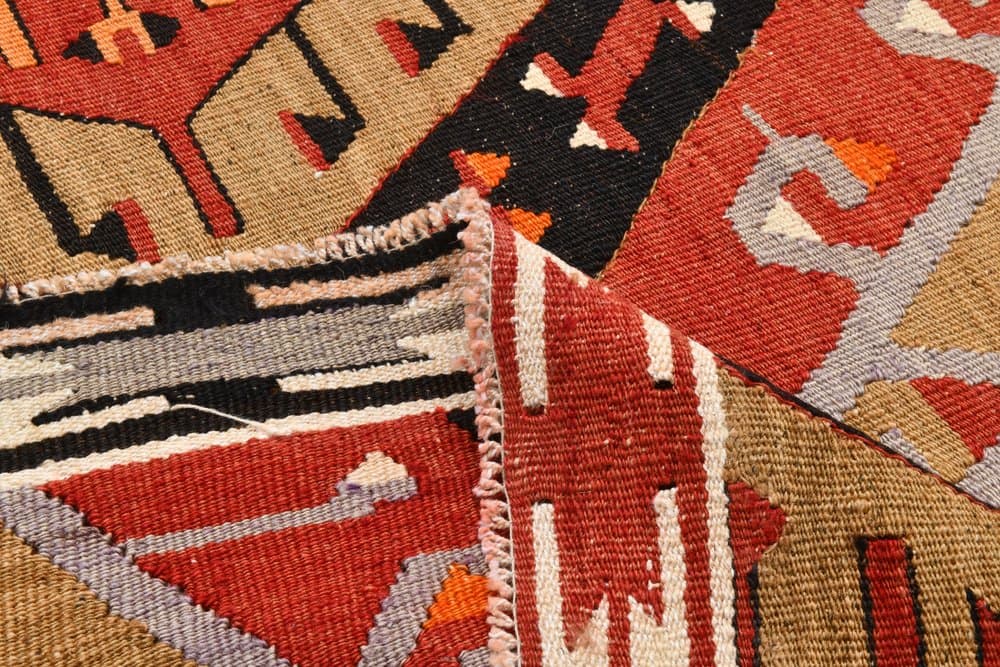 Kilim 166x334 cm, czerwony, beżowy, wełna, lata 70. - 214536