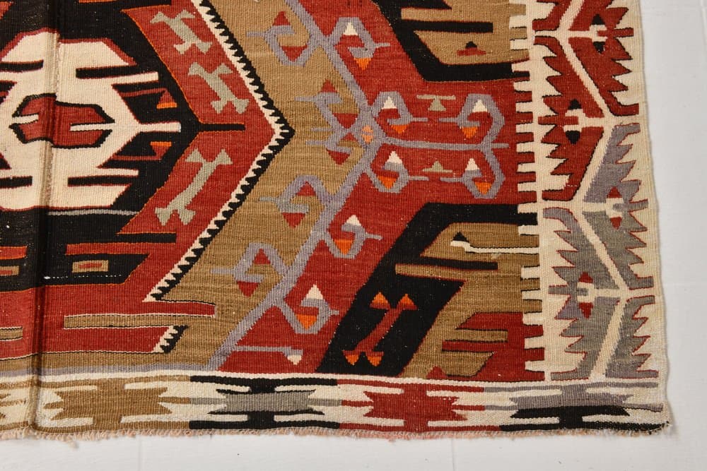 Kilim 166x334 cm, czerwony, beżowy, wełna, lata 70. - 214538
