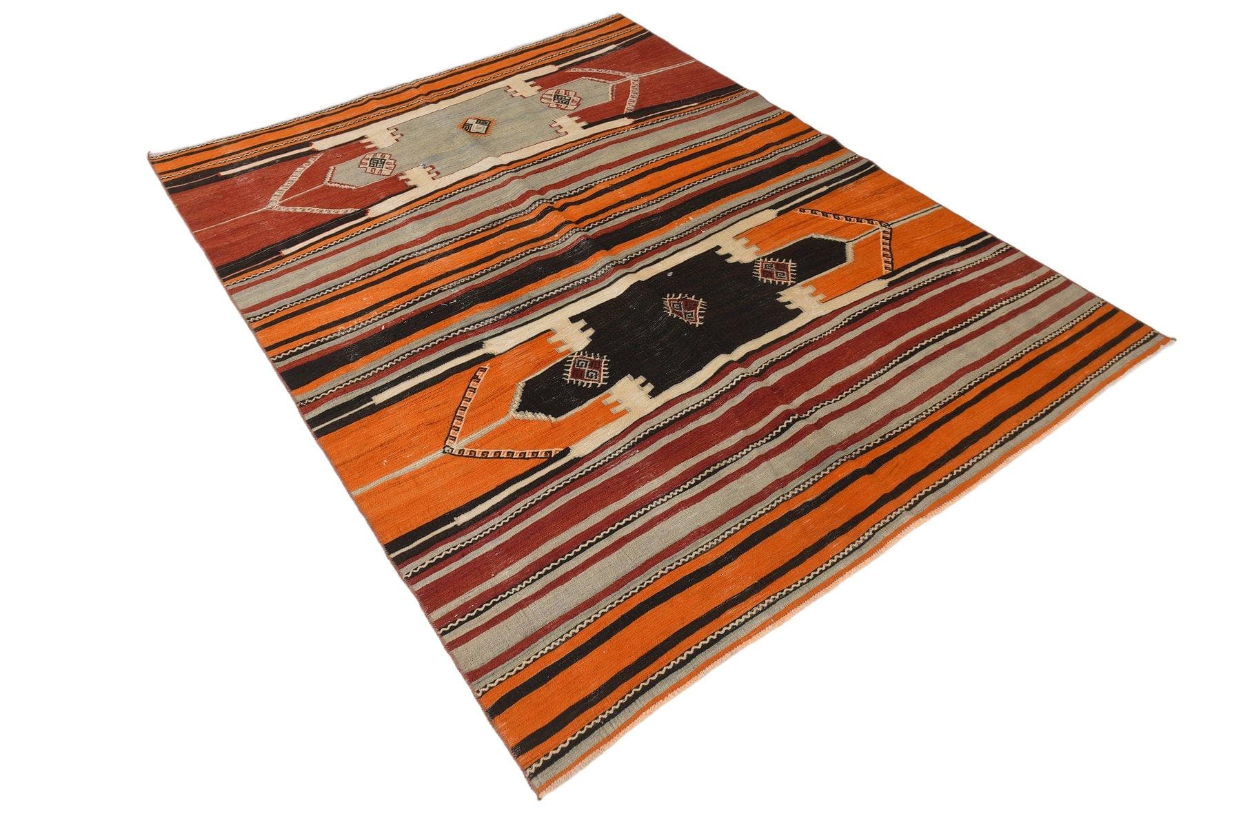 Kilim 226x173 cm, red, orange, wool, 1970s