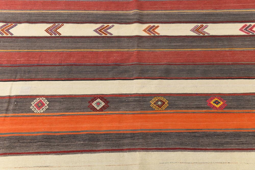 Kilim 211x331 cm, brązowy, pomarańczowy, wełna, lata 70. - 214899