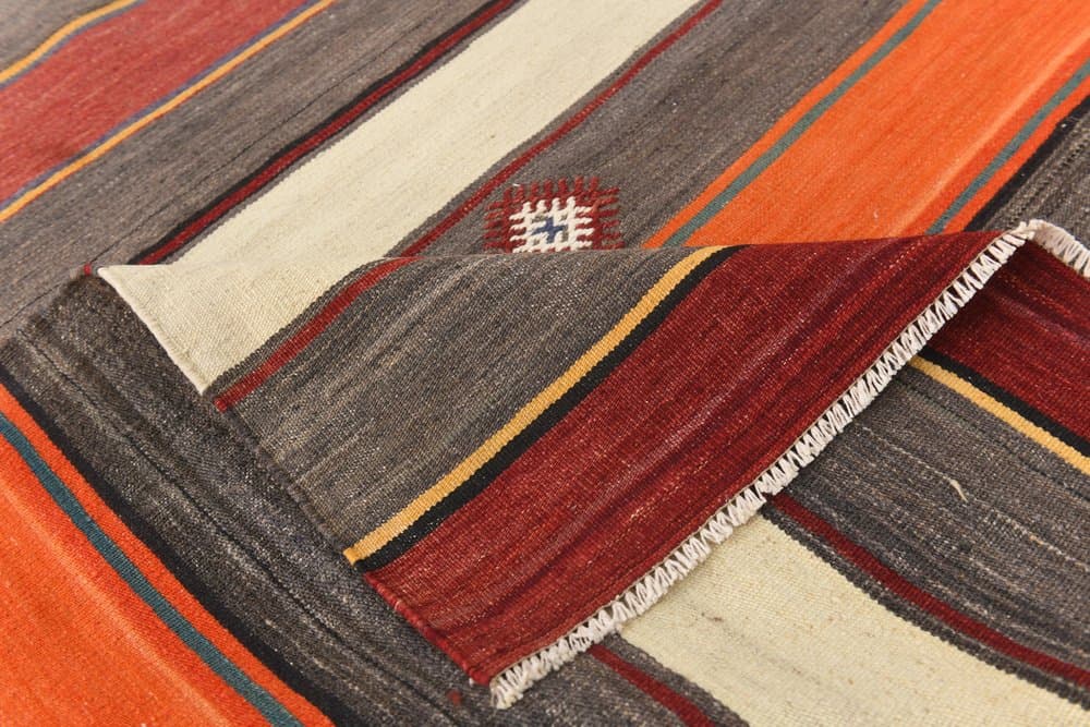 Kilim 211x331 cm, brązowy, pomarańczowy, wełna, lata 70. - 214895