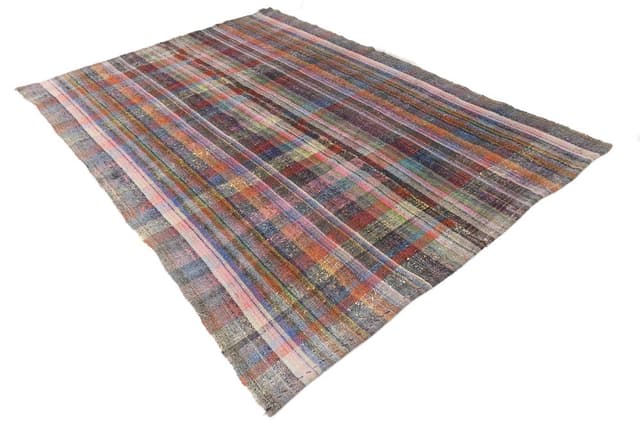 Kilim 222x309 cm, czerwony, niebieski, wełna, lata 60. - WYMIARY