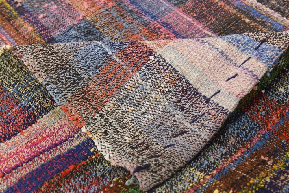 Kilim 222x309 cm, czerwony, niebieski, wełna, lata 60. - 214883