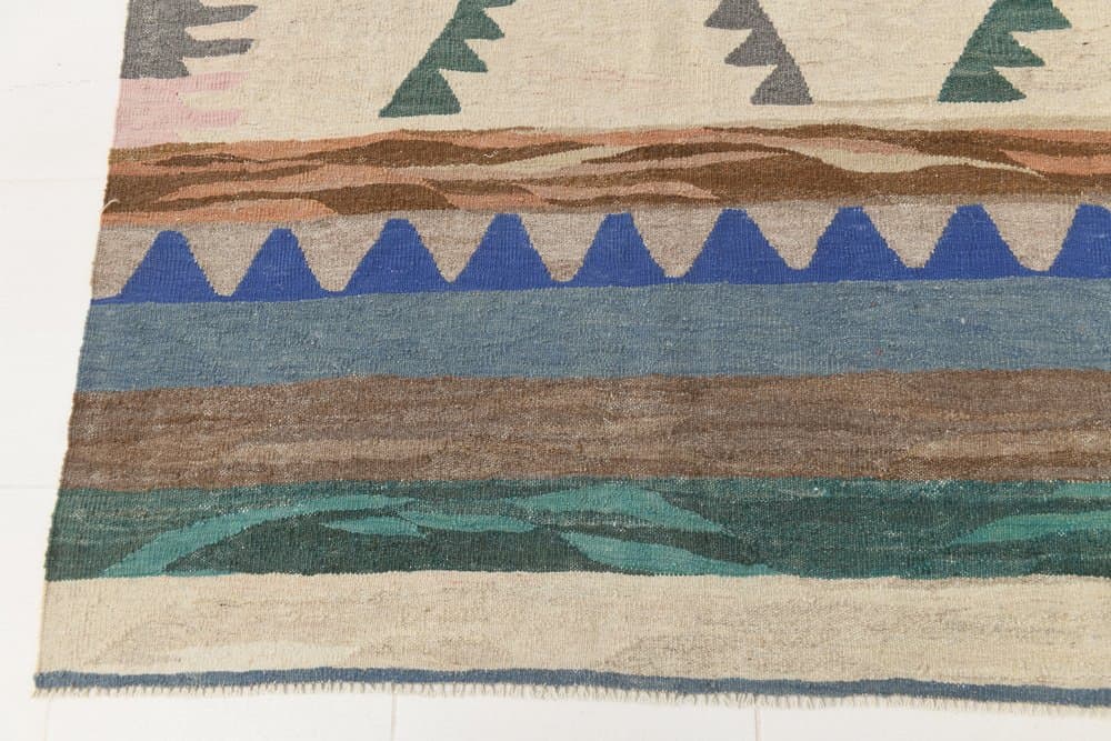 Kilim 362x280 cm, beżowy, zielony, wełna, Turcja, lata 70. - 214954