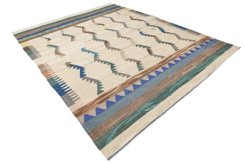 Kilim 362x280 cm, beżowy, zielony, wełna, Turcja, lata 70.