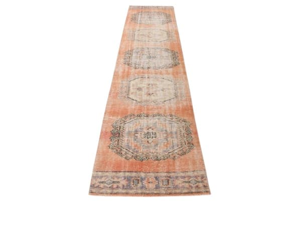 Chodnik 339x80 cm, pomarańczowy, wełna, lata 60.