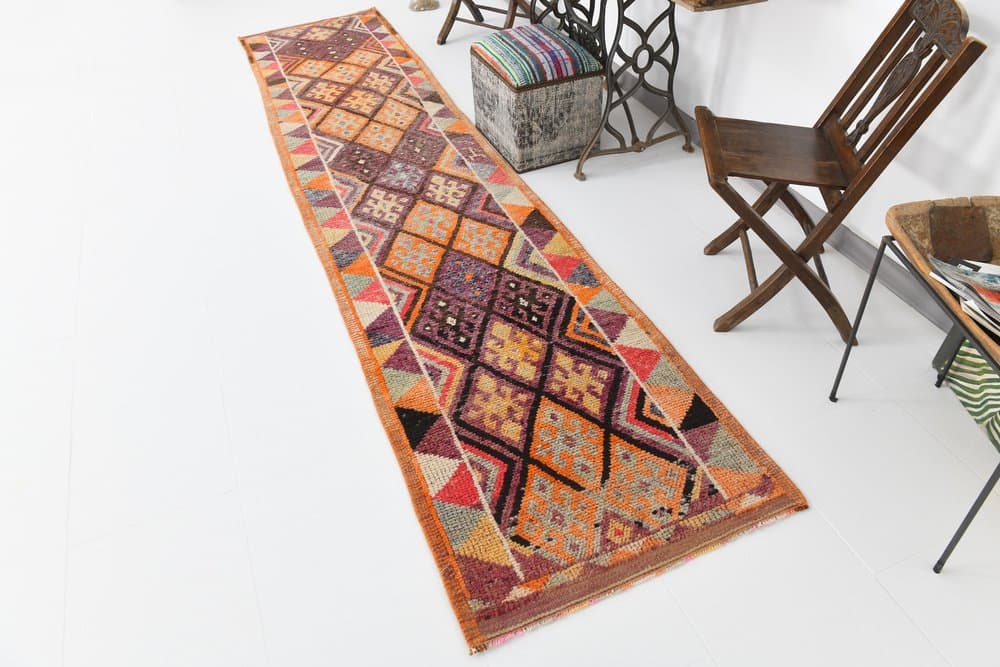 Chodnik 81x388 cm, brązowy, beżowy, wełna, lata 70. - 214919