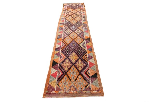 Chodnik 81x388 cm, brązowy, beżowy, wełna, lata 70. - WYMIARY