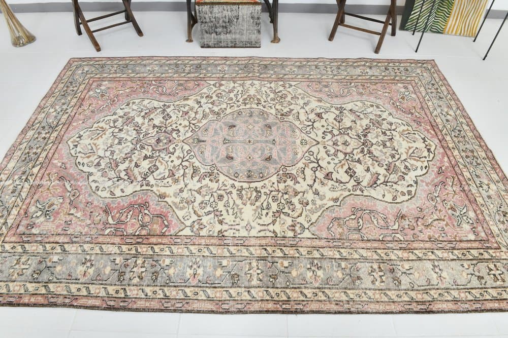 Dywan 186x270 cm, szary, czerwony, wełna, lata 70. - 215180