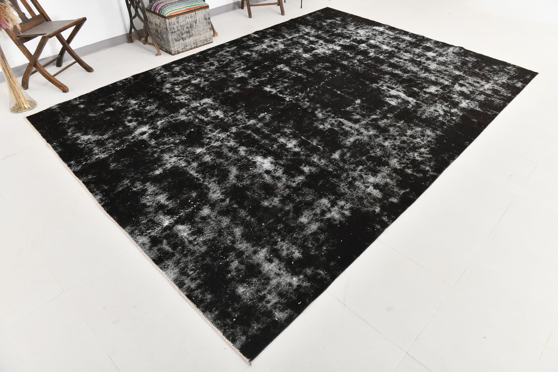 Dywan 347x243 cm, czarny, szary, wełna, lata 70. - 215116