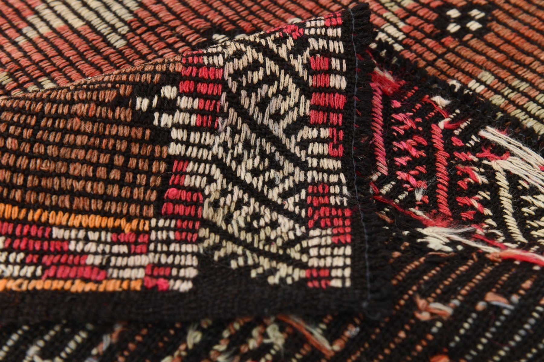 Kilim 178x270 cm, karminowy, pastelowy, wełna, lata 70. - 215104