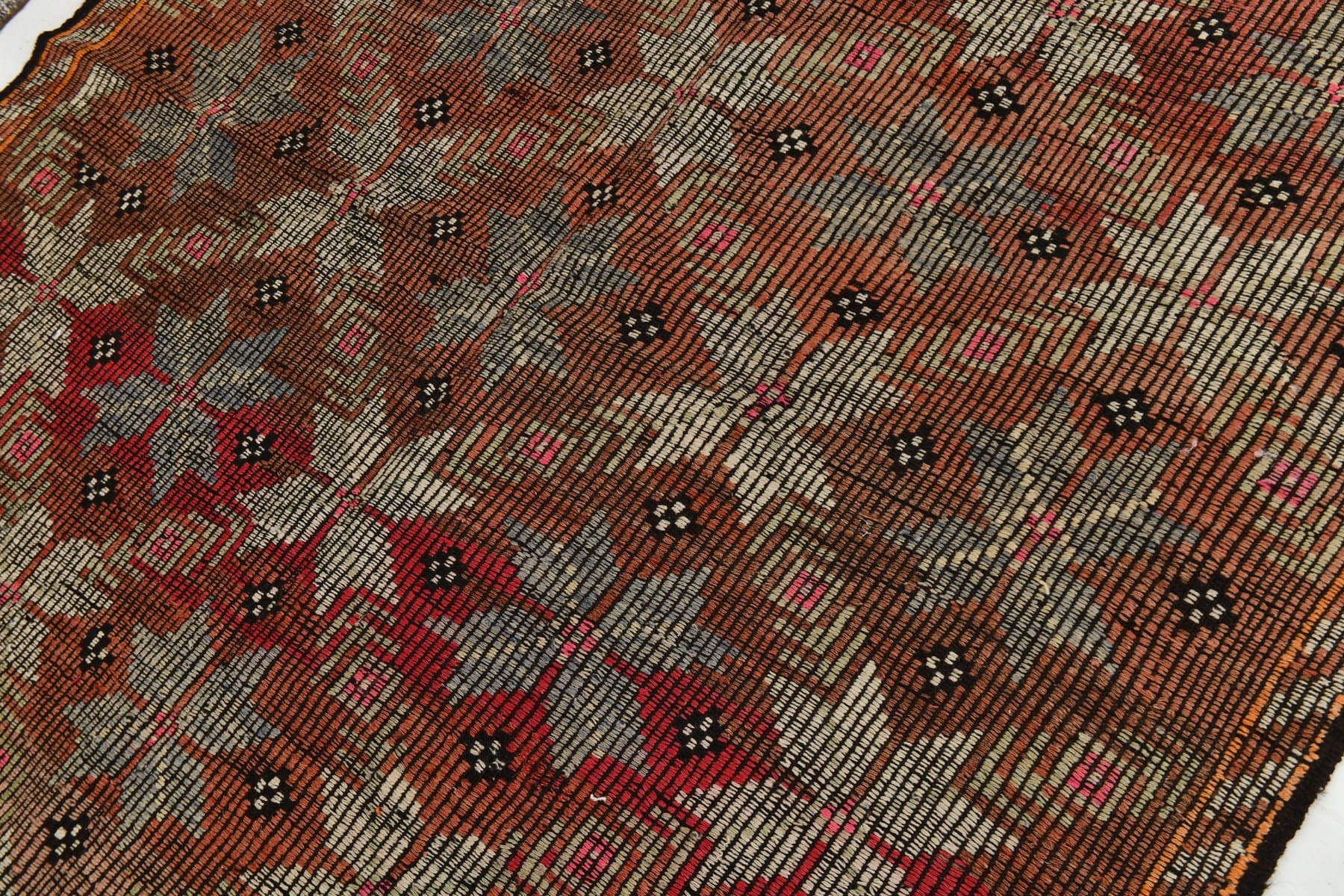 Kilim 178x270 cm, karminowy, pastelowy, wełna, lata 70. - 215107