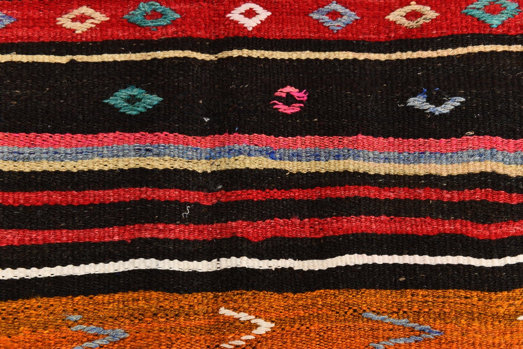 Kilim 186x322 cm, czarny, różowy, wełna, lata 70. - 215101