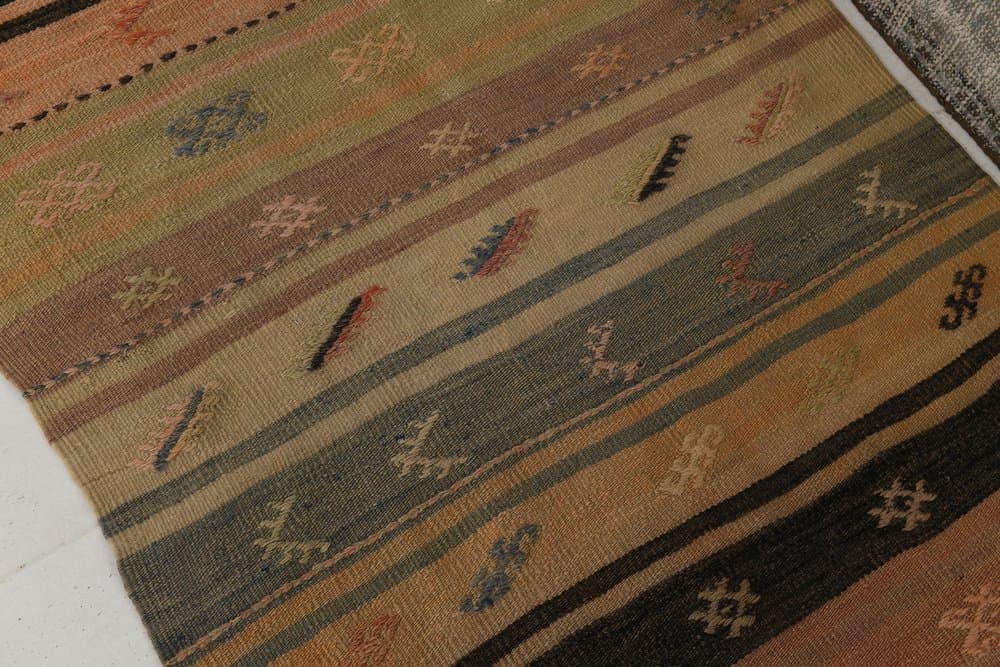 Chodnik 98x283 cm, brązowy, oliwkowy, wełna, lata 70. - 215083