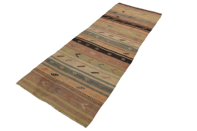 Chodnik 98x283 cm, brązowy, oliwkowy, wełna, lata 70. - WYMIARY