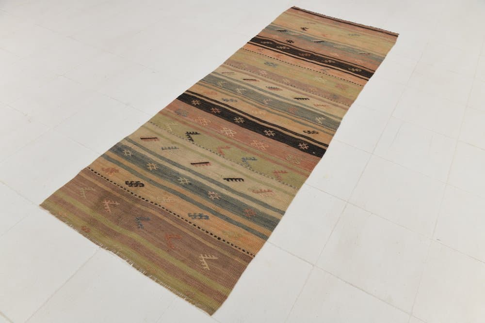 Chodnik 98x283 cm, brązowy, oliwkowy, wełna, lata 70. - 215080