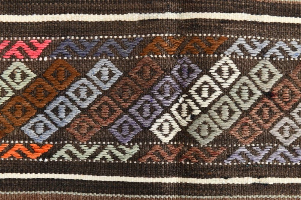 Kilim 238x155 cm, brązowy, beżowy, wełna, Turcja, lata 70. - 215066