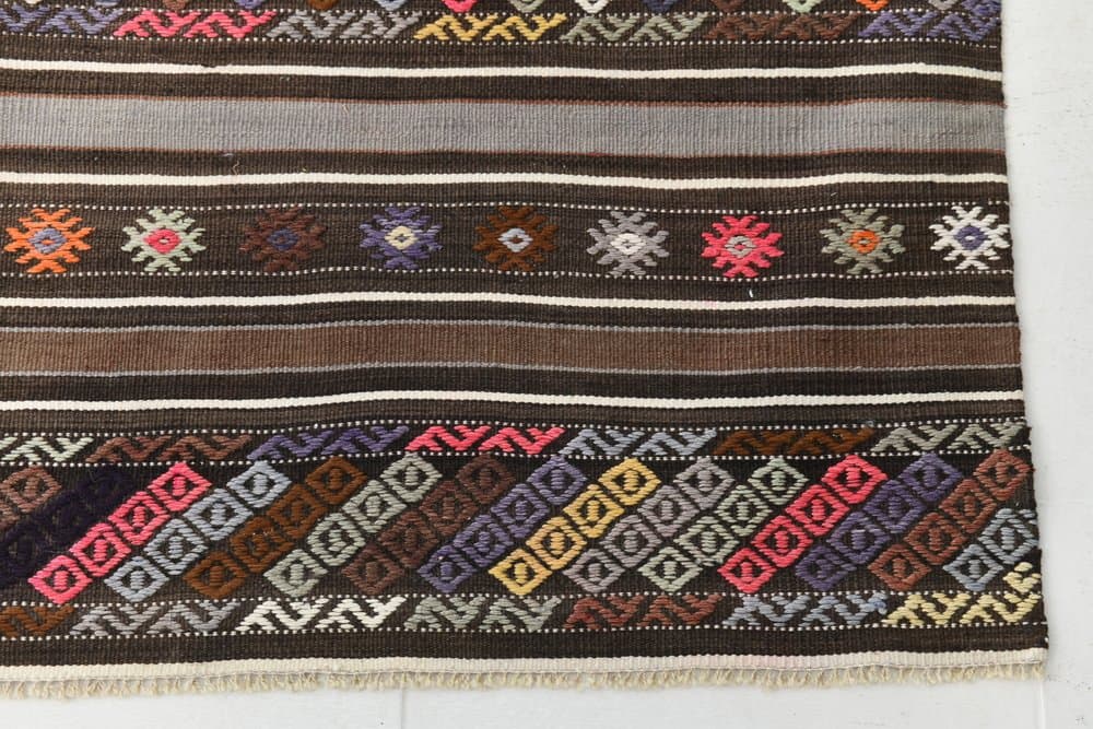 Kilim 238x155 cm, brązowy, beżowy, wełna, Turcja, lata 70. - 215075
