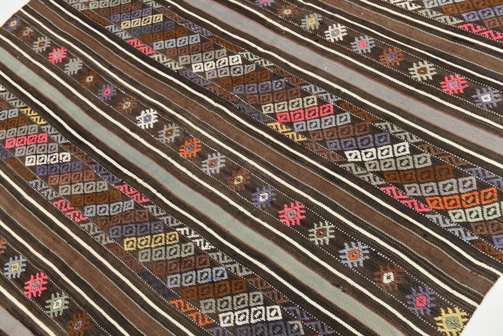 Kilim 238x155 cm, brązowy, beżowy, wełna, Turcja, lata 70. - 215071