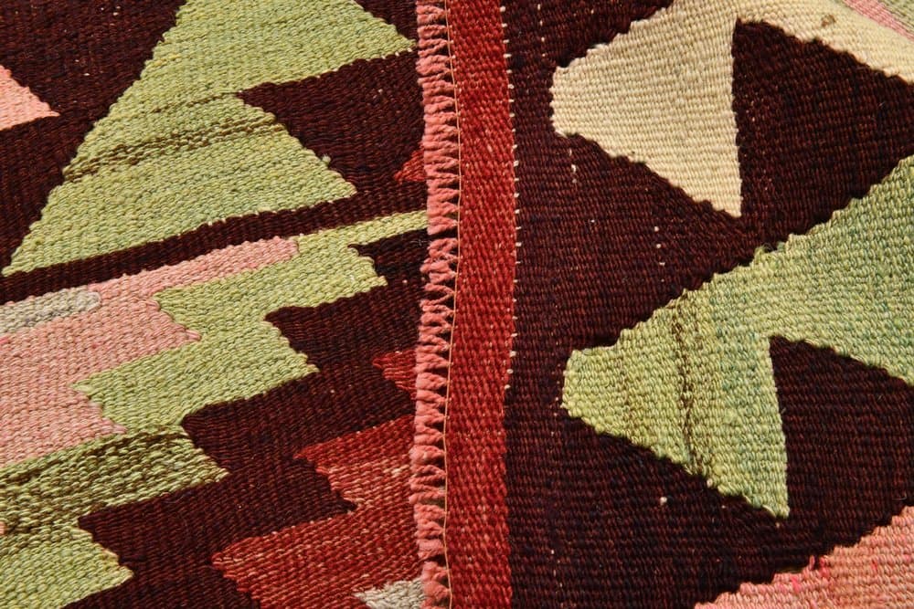 Kilim 291x202 cm, zielony, czerwony, wełna, lata 70. - 215204
