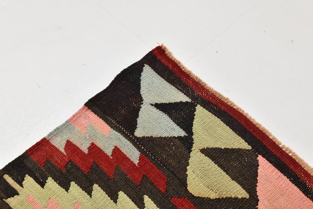Kilim 291x202 cm, zielony, czerwony, wełna, lata 70. - 215212