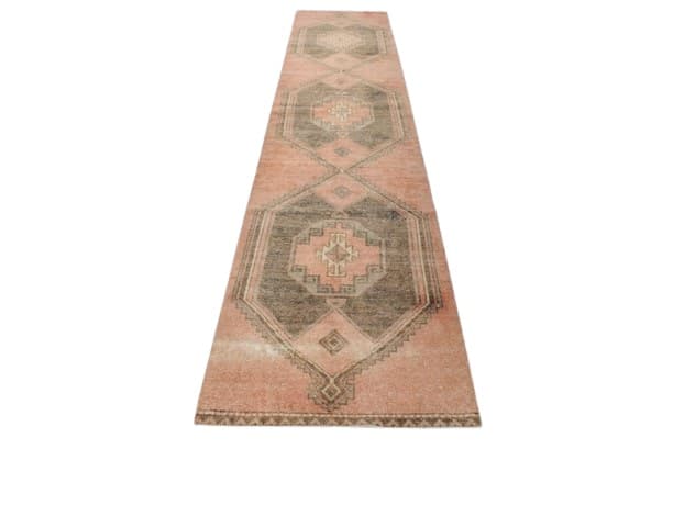 Chodnik 89x339 cm, brązowy, beżowy, wełna, lata 70.