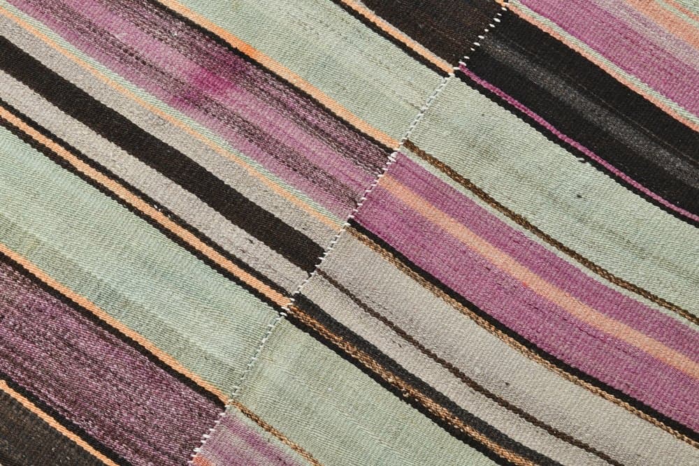 Kilim 185x124 cm, oliwkowy, beżowy, wełna, lata 70. - 215622