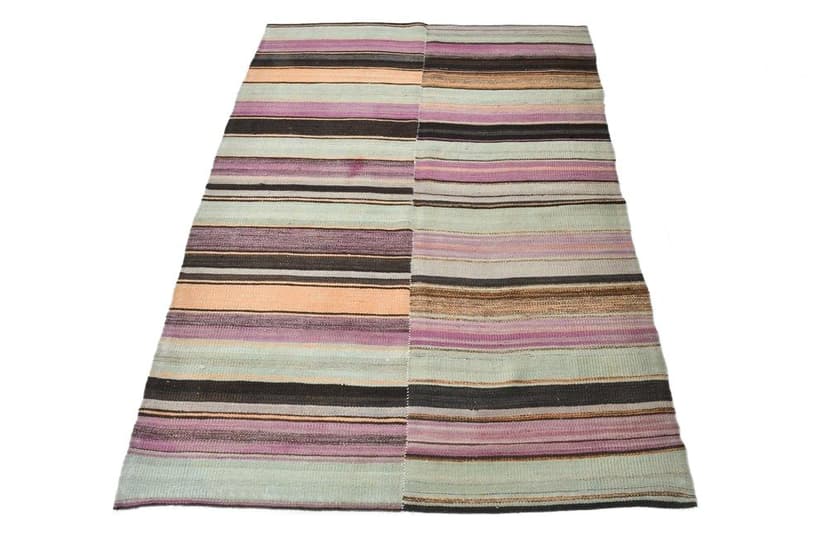 Kilim 185x124 cm, oliwkowy, beżowy, wełna, lata 70.