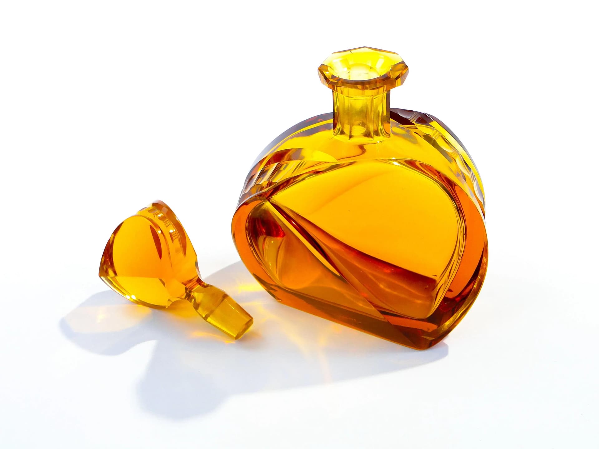 Asymmetrical decanter, yellow crystal, Moser, Czech Republic, 1960s. - 15609