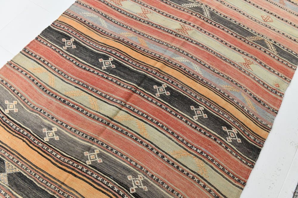 Kilim 158x377 cm, brązowy, zielony, wełna, lata 70. - 215595
