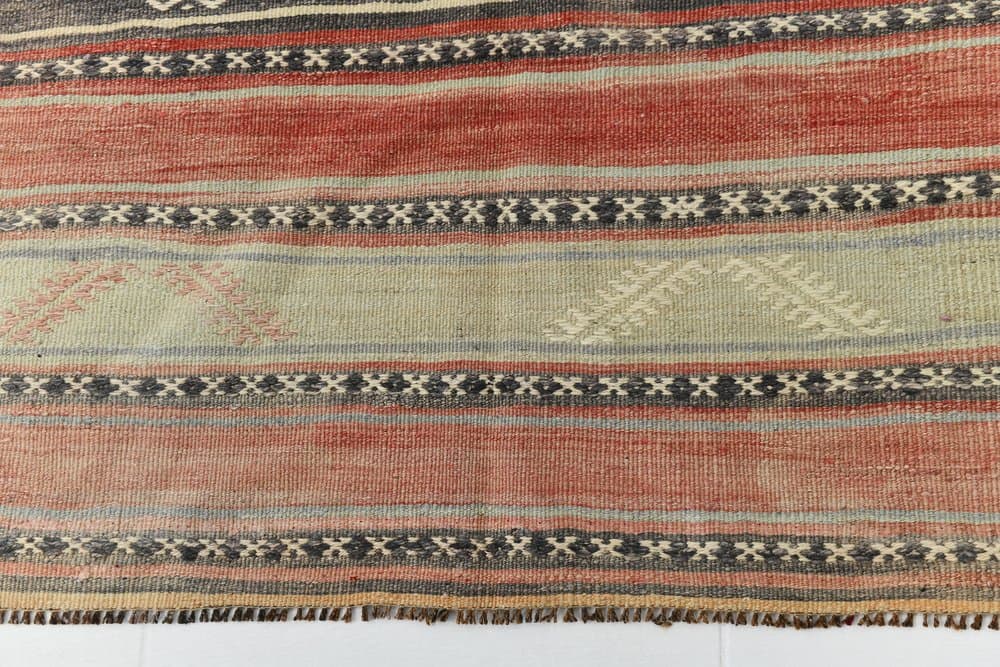 Kilim 158x377 cm, brązowy, zielony, wełna, lata 70. - 215598
