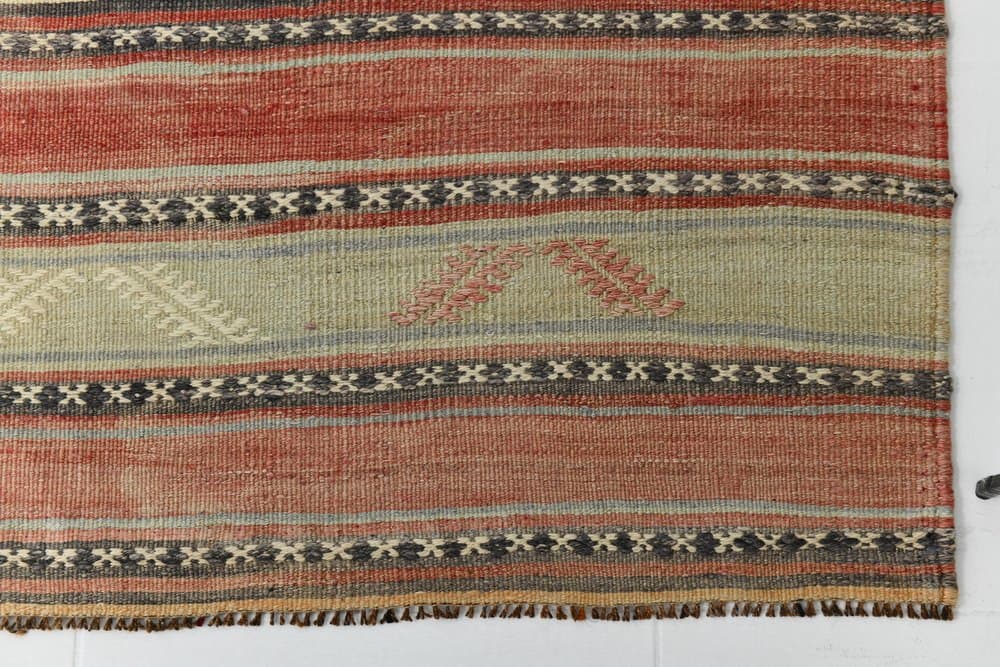 Kilim 158x377 cm, brązowy, zielony, wełna, lata 70. - 215599
